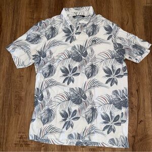 Travis Mathew Hawaiian Golf Polo – White & Blue Pattern – Size Medium